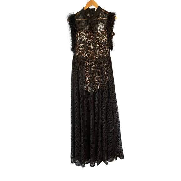 Latiste Two Piece Sheer Mesh Maxi Dress Leopard Print Romper Large Black NWT - Picture 4 of 8